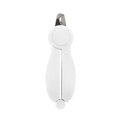 Weiße LED-Nagelschneider für Hunde mit eingebautem Licht, Sicherheitsverschluss, effizientem Design, versteckter Nagelfeile.