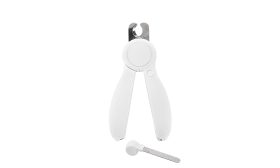 Weiße LED-Nagelschneider für Hunde mit eingebautem Licht, versteckter Nagelfeile, sicherem und ergonomischem Design.