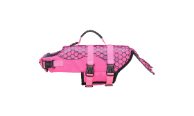 Stylische Hundeschwimmweste - Meerjungfrau Meerjungfrau-themed Hundeschwimmweste in Pink mit Schuppenmuster, hohe Sichtbarkeit. Geeignet für verschiedene Hundetypen.