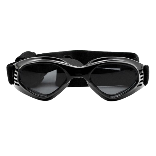 Stilvolle Hundesonnenbrille mit UV-Schutz Schwarze Hundesonnenbrille mit UV-Schutz, dunkel getönte Gläser für Augensicherheit und stilvolles Aussehen.