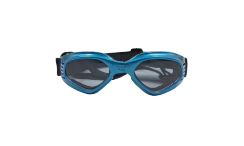 Blaue Hundesonnenbrille mit UV-Schutz, dunkel getönte Gläser für Augensicherheit und stilvolles Aussehen.