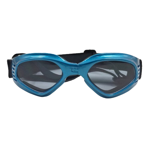 Stilvolle Hundesonnenbrille mit UV-Schutz Blaue Hundesonnenbrille mit UV-Schutz, dunkel getönte Gläser für Augensicherheit und stilvolles Aussehen.