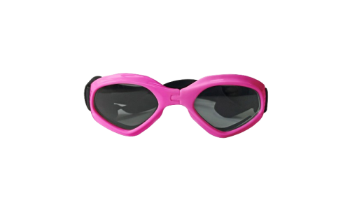 Rote Hundesonnenbrille mit UV-Schutz, dunkel getönte Gläser für Augensicherheit und stilvolles Aussehen.