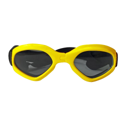 Gelbe Hundesonnenbrille mit UV-Schutz, dunkel getönte Gläser für Augensicherheit und stilvolles Aussehen.