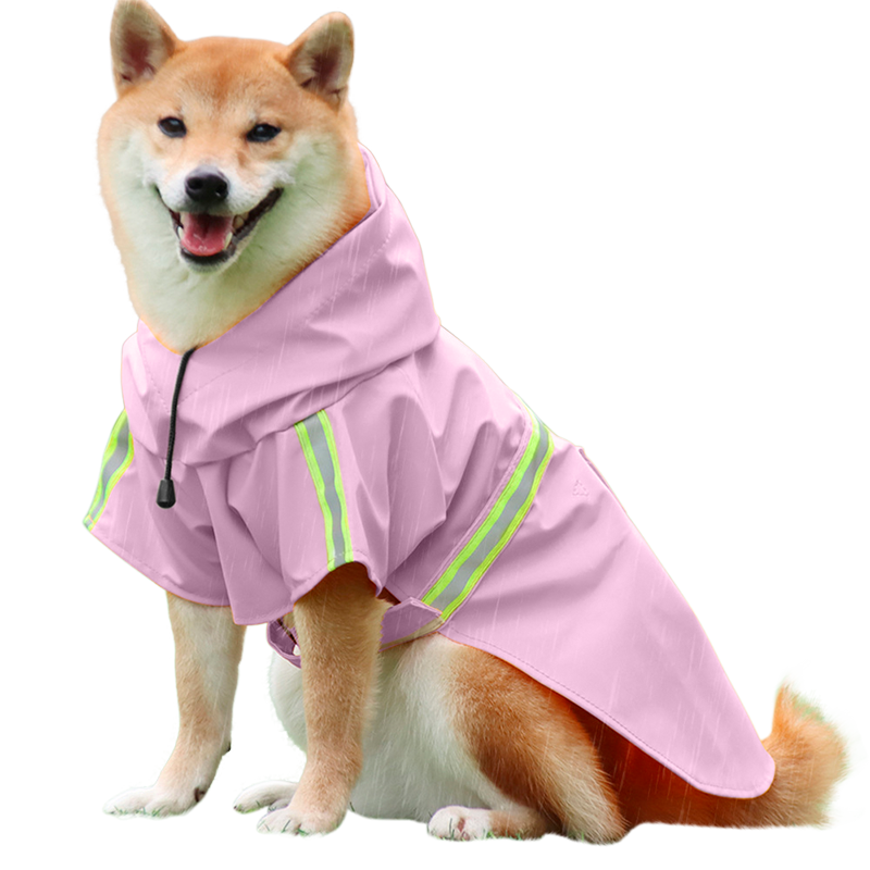 Wasserdichter Hunde-Regenmantel mit Reflektorstreifen Shiba Inu in rosa Regenmantel mit reflektierenden Streifen, einfach an- und auszuziehende Riemen, für Spaziergänge.
