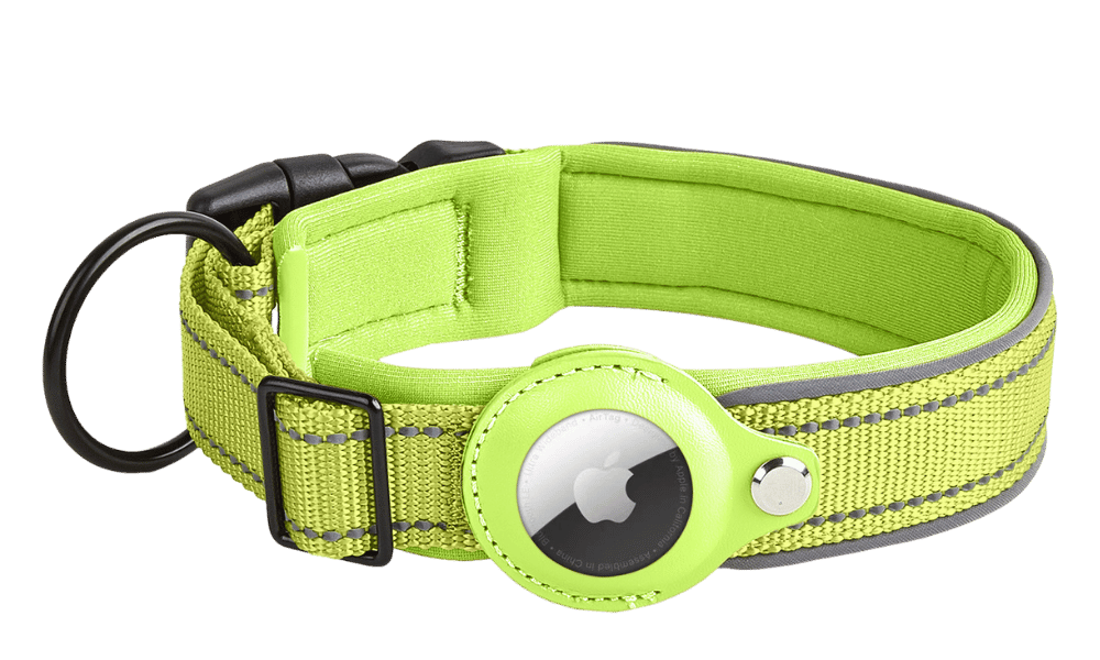 Reflektierendes Airtag Hundehalsband Grüne reflektierende Hundemarke mit Airtag-Halter, verstellbar, leichtes Nylon, für Hundeverfolgung und Sichtbarkeit.