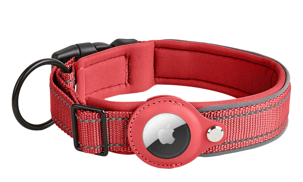 Reflektierendes Airtag Hundehalsband Rote reflektierende Hundemarke mit Airtag-Halter, verstellbar, leichtes Nylon, für Hundeverfolgung und Sichtbarkeit.