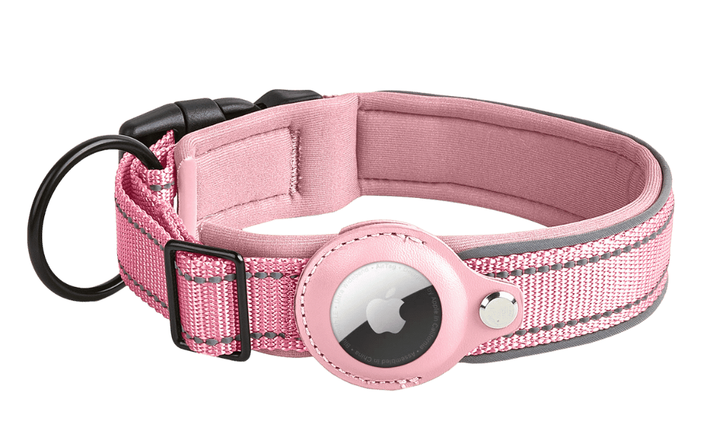 Reflektierendes Airtag Hundehalsband Helles rosa reflektierende Hundemarke mit Airtag-Halter, verstellbar, leichtes Nylon, für Hundeverfolgung und Sichtbarkeit.