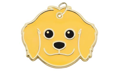 Gravierte Hundemarke in Form eines Golden Retriever-Gesichts mit süßem, lächelndem Ausdruck, für Hundemarken.
