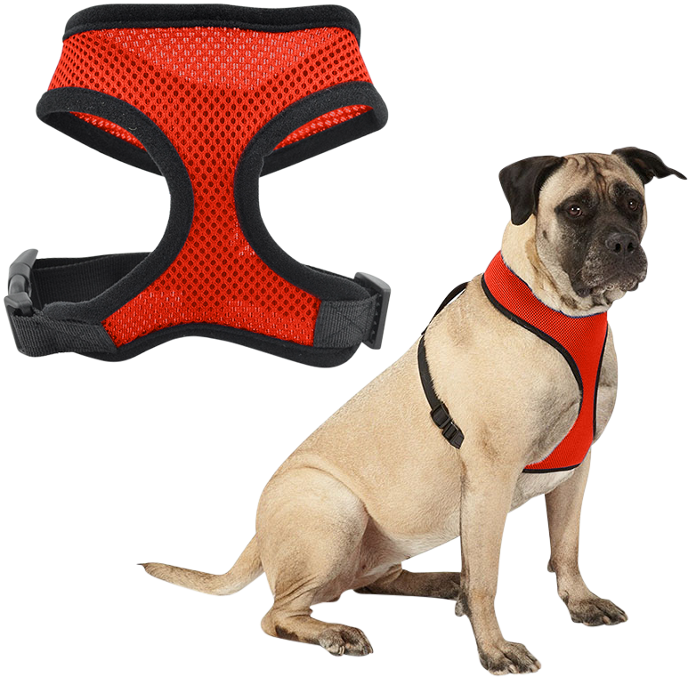 Hundegeschirr Rotes Mesh-Hundegeschirr, leicht, für Komfort designed, mit verstellbaren schwarzen Riemen und strapazierfähigem Clip.