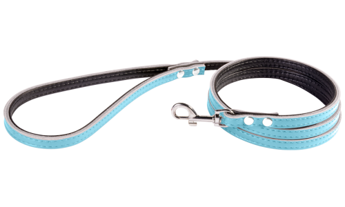 Blaue Leder-Hundeleine, 1,5 Meter, Größe S, stabile Nähte, Verschluss, gepolsterte Innenseite aus echtem Leder.