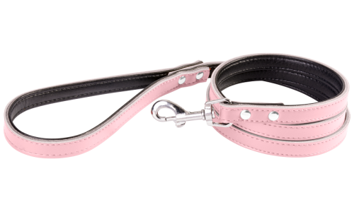 Rosa Leder-Hundeleine, 1,5 Meter, Größe M, stabile Nähte, Verschluss, gepolsterte Innenseite aus echtem Leder.