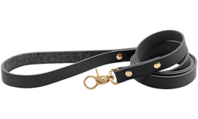 Hundeleine aus Hochwertigem echtem Leder Hochwertige schwarze Echtleder-Hundeleine, 120 cm lang, goldener Metallverschluss und Nieten für Luxus.