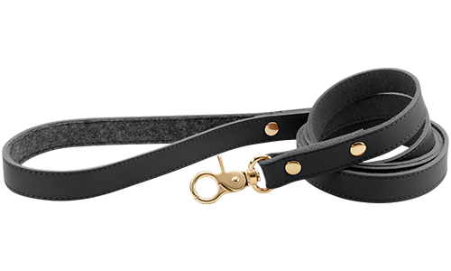 Hundeleine aus Hochwertigem echtem Leder Hochwertige schwarze Echtleder-Hundeleine, 120 cm lang, goldener Metallverschluss und Nieten für Luxus.