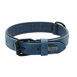 Blaues Luxus-Samt-Hundehalsband, 49-52 cm Länge und 2,7 cm Breite, mit schwarzem Metallverschluss und D-Ring.