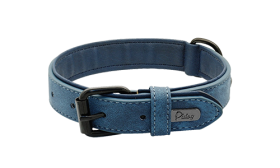 Luxus Hundehalsband Samt Blaues Luxus-Samt-Hundehalsband, 35-37 cm Länge und 1,7 cm Breite, mit schwarzem Metallverschluss und D-Ring.