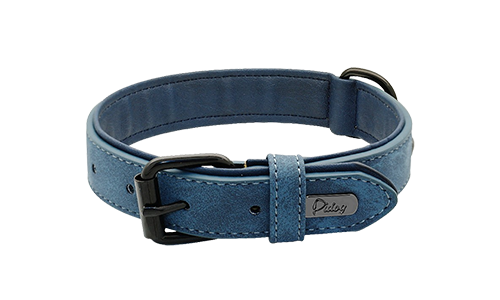 Luxus Hundehalsband Samt Blaues Luxus-Samt-Hundehalsband, 35-37 cm Länge und 1,7 cm Breite, mit schwarzem Metallverschluss und D-Ring.