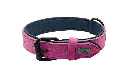 Rosa Luxus-Samt-Hundehalsband, 35-37 cm Länge und 1,7 cm Breite, mit schwarzem Metallverschluss und D-Ring.