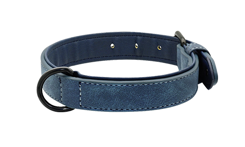 Blaues Luxus-Samt-Hundehalsband mit weicher Innenpolsterung, 35-37 cm Länge und 1,7 cm Breite, für Komfort und Haltbarkeit.