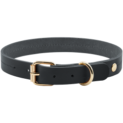 Hochwertiges echtes Leder-Hundehalsband in Tan-Schwarz, 43-53 cm Länge, mit goldenem Schnallen- und D-Ring.
