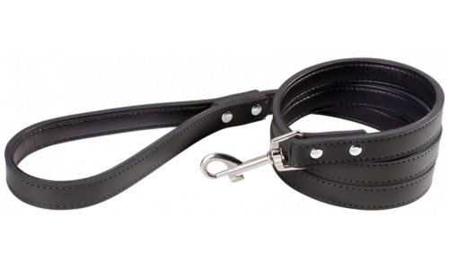 Schwarze Leder-Hundeleine, 1,5 Meter, Größe L, stabile Nähte, Verschluss, gepolsterte Innenseite aus echtem Leder.