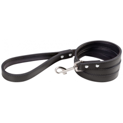 Schwarze Leder-Hundeleine, 1,5 Meter, Größe L, stabile Nähte, Verschluss, gepolsterte Innenseite aus echtem Leder.