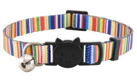 Bunt gestreiftes Sicherheits-Katzenhalsband mit Glöckchen, verstellbar, leicht, designed für Sicherheit und Stil.