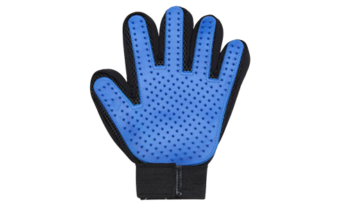 Blaue Pflegehandschuh für Hunde, mit verbesserten fünf Fingern und Gummispitzen, mit verstellbarem Riemen.