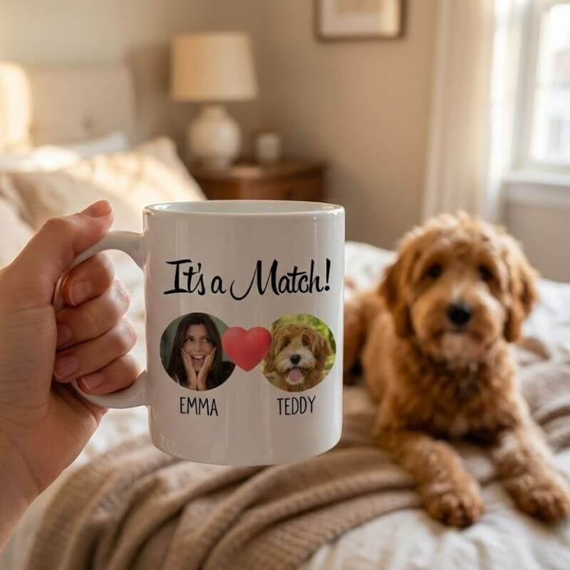 Personalisierte Hund Tasse „It's a Match“ – Geschenk für Hundeliebhaber